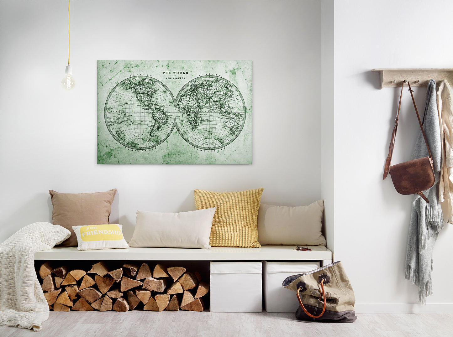 Weltkarte Leinwandbild Antik Grün 90x60 DD120340 Wandbild Leinwand Wohnzimmer