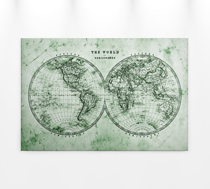 Weltkarte Leinwandbild Antik Grün 90x60 DD120340 Wandbild Leinwand Wohnzimmer