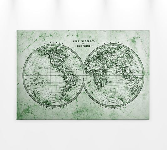Weltkarte Leinwandbild Antik Grün 90x60 DD120340 Wandbild Leinwand Wohnzimmer