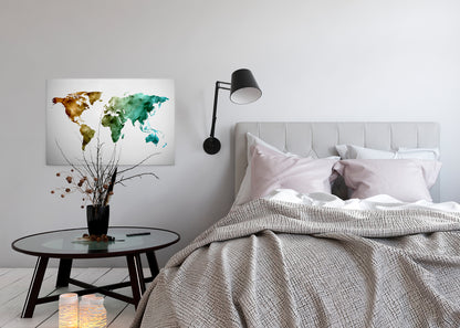 Weltkarte Leinwandbild Grün Blau Rot 90x60 DD120341 Wandbild Leinwand Modern