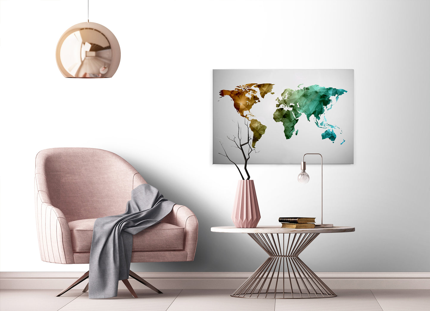 Weltkarte Leinwandbild Grün Blau Rot 90x60 DD120341 Wandbild Leinwand Modern