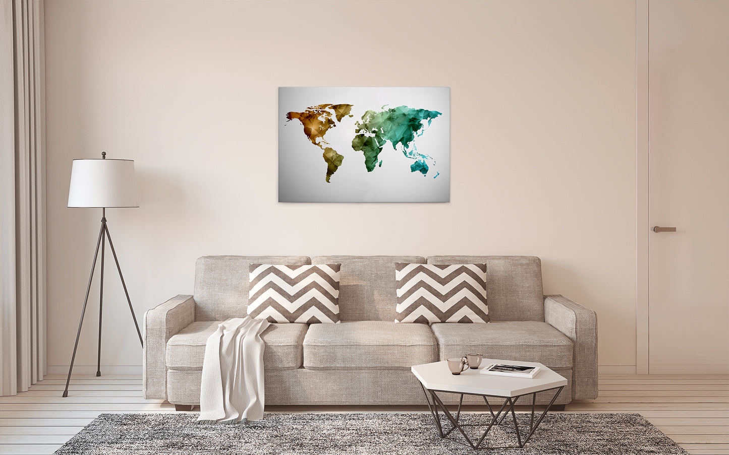 Weltkarte Leinwandbild Grün Blau Rot 90x60 DD120341 Wandbild Leinwand Modern