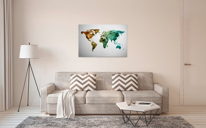 Weltkarte Leinwandbild Grün Blau Rot 90x60 DD120341 Wandbild Leinwand Modern