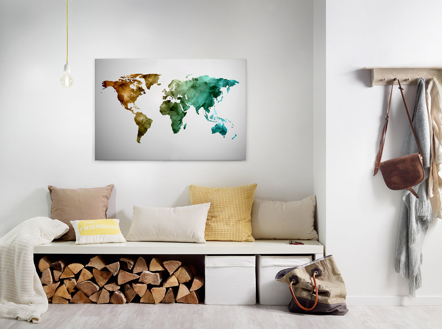 Weltkarte Leinwandbild Grün Blau Rot 90x60 DD120341 Wandbild Leinwand Modern