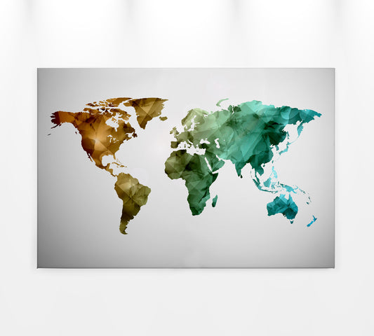 Weltkarte Leinwandbild Grün Blau Rot 90x60 DD120341 Wandbild Leinwand Modern