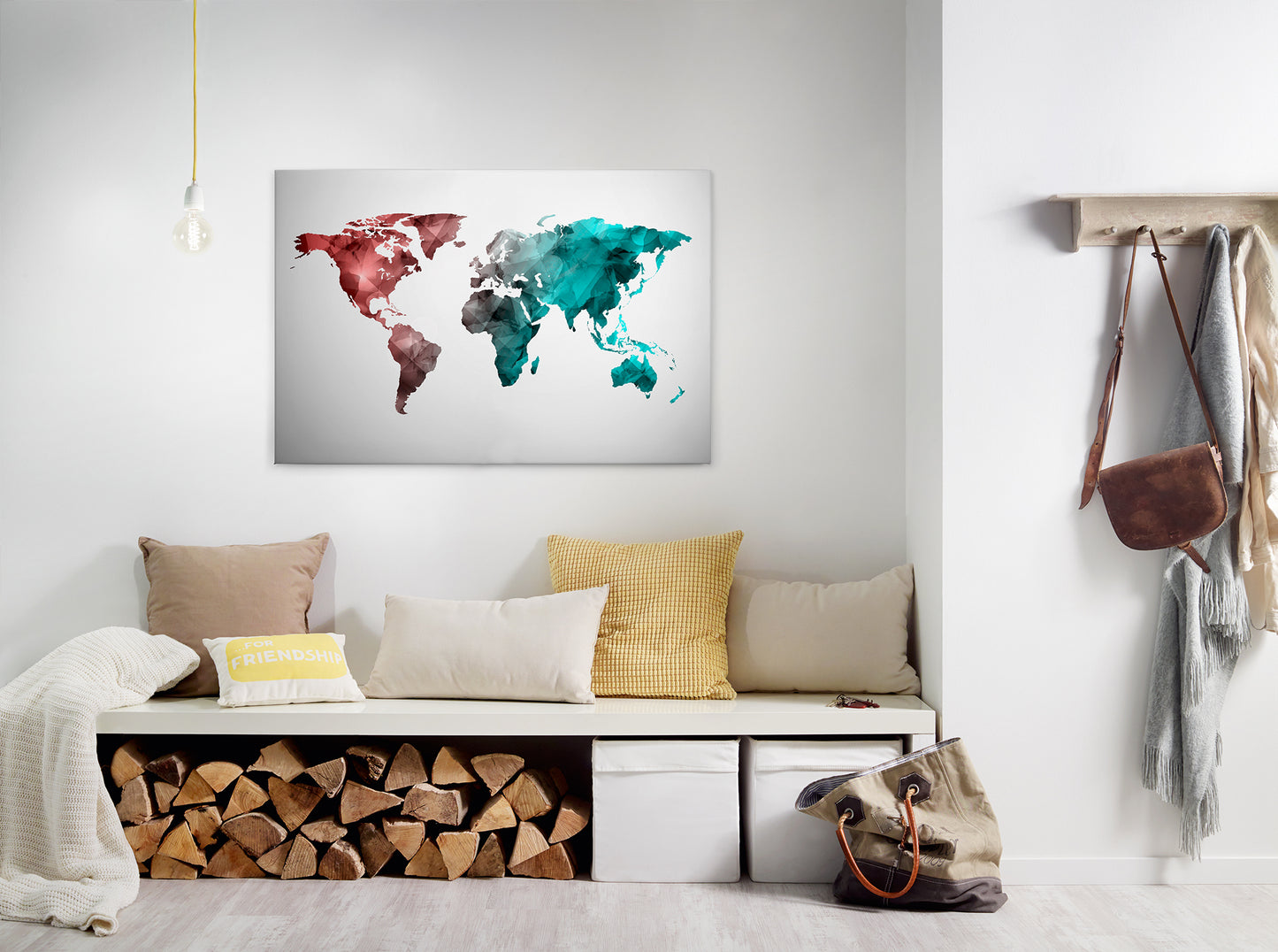 Weltkarte Leinwandbild Blau Rot Grau 90x60 DD120342 Wandbild Leinwand Modern