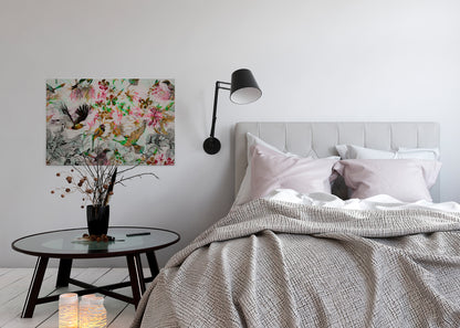 Vögel Leinwandbild Grau Rosa Grün 90x60 DD120343 Keilrahmen Wandbild Leinwand