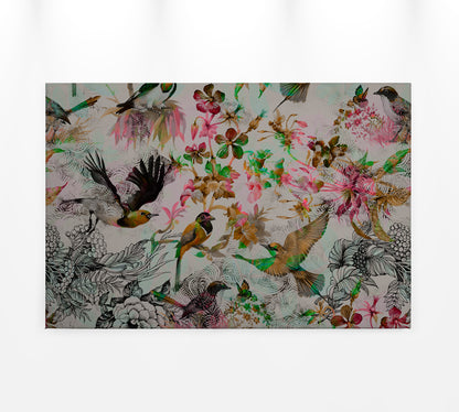 Vögel Leinwandbild Grau Rosa Grün 90x60 DD120343 Keilrahmen Wandbild Leinwand