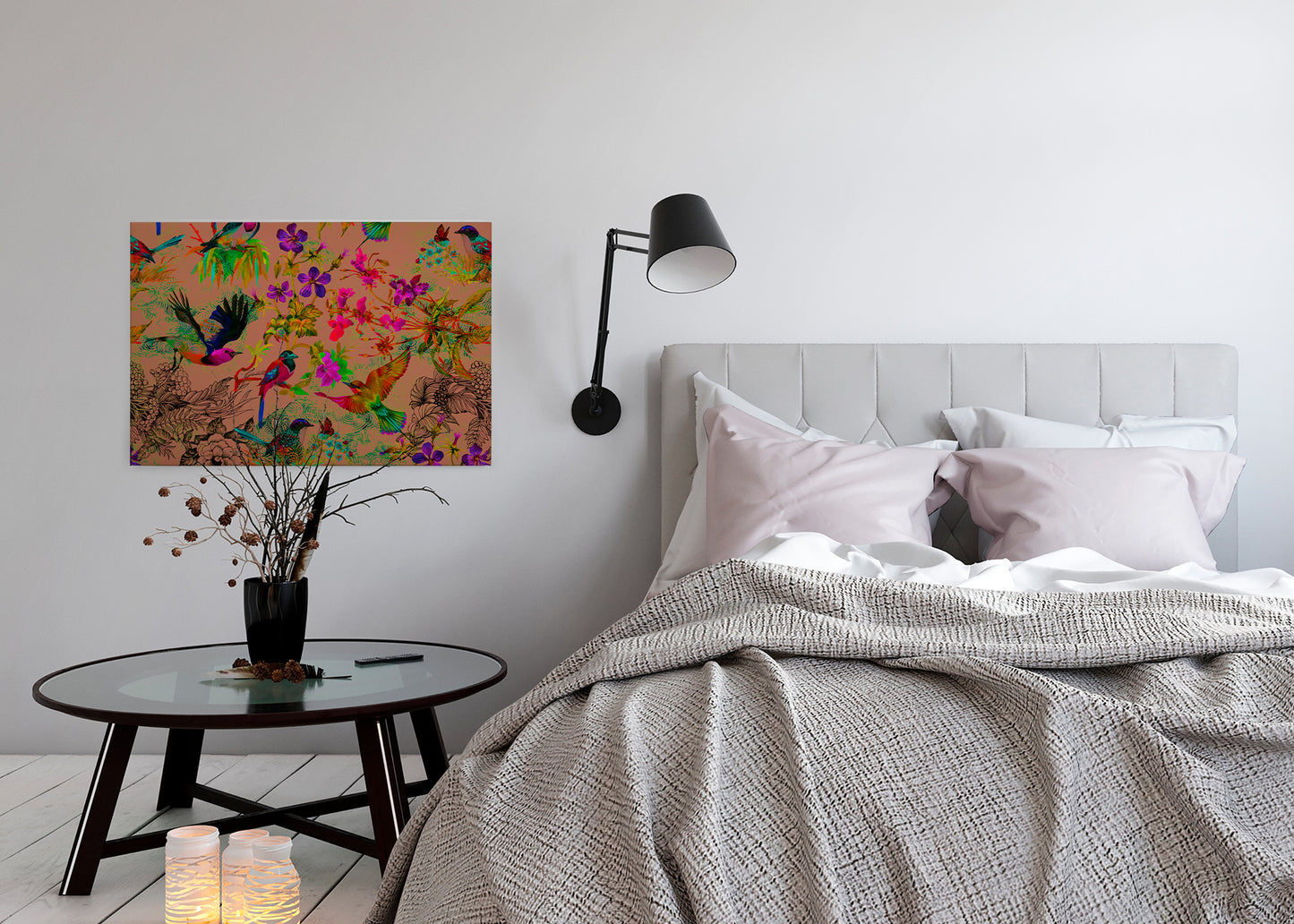 Vögel Leinwandbild 90x60 DD120345 Keilrahmenbild Wandbild Orange Grün Leinwand