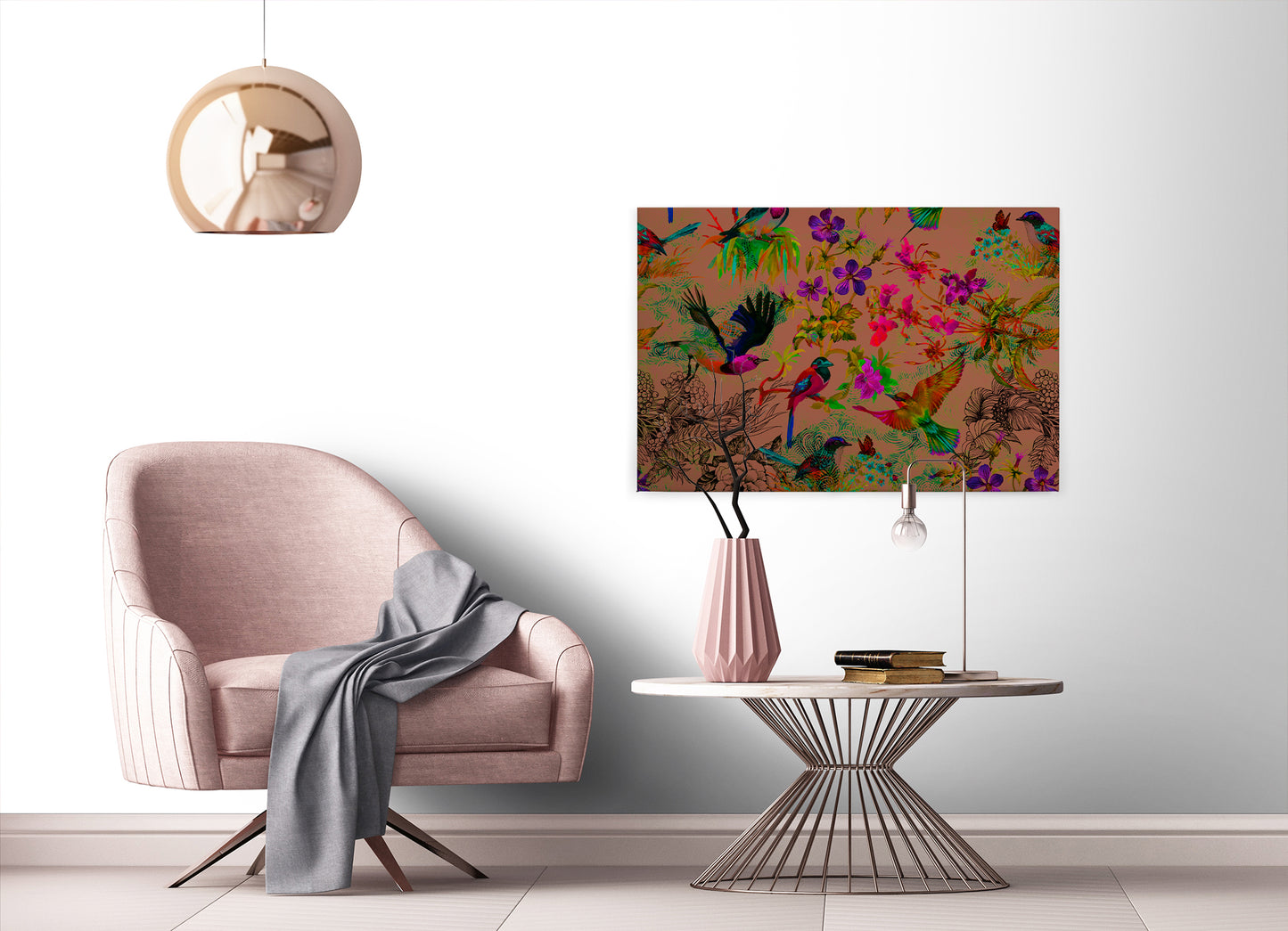 Vögel Leinwandbild 90x60 DD120345 Keilrahmenbild Wandbild Orange Grün Leinwand