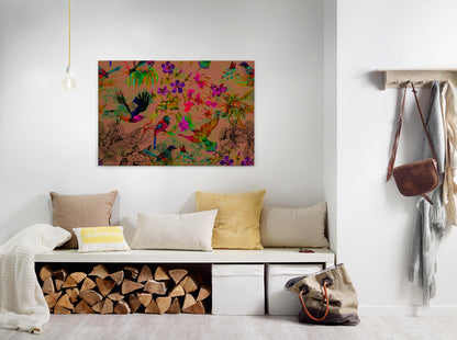 Vögel Leinwandbild 90x60 DD120345 Keilrahmenbild Wandbild Orange Grün Leinwand