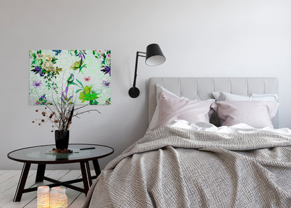 Blumen Leinwandbild Grün Lila 90x60 DD120346 Keilrahmen Mosaik Wandbild Leinwand