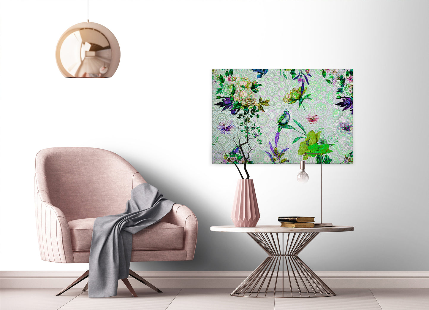 Blumen Leinwandbild Grün Lila 90x60 DD120346 Keilrahmen Mosaik Wandbild Leinwand