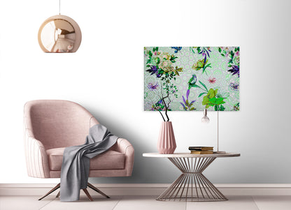 Blumen Leinwandbild Grün Lila 90x60 DD120346 Keilrahmen Mosaik Wandbild Leinwand