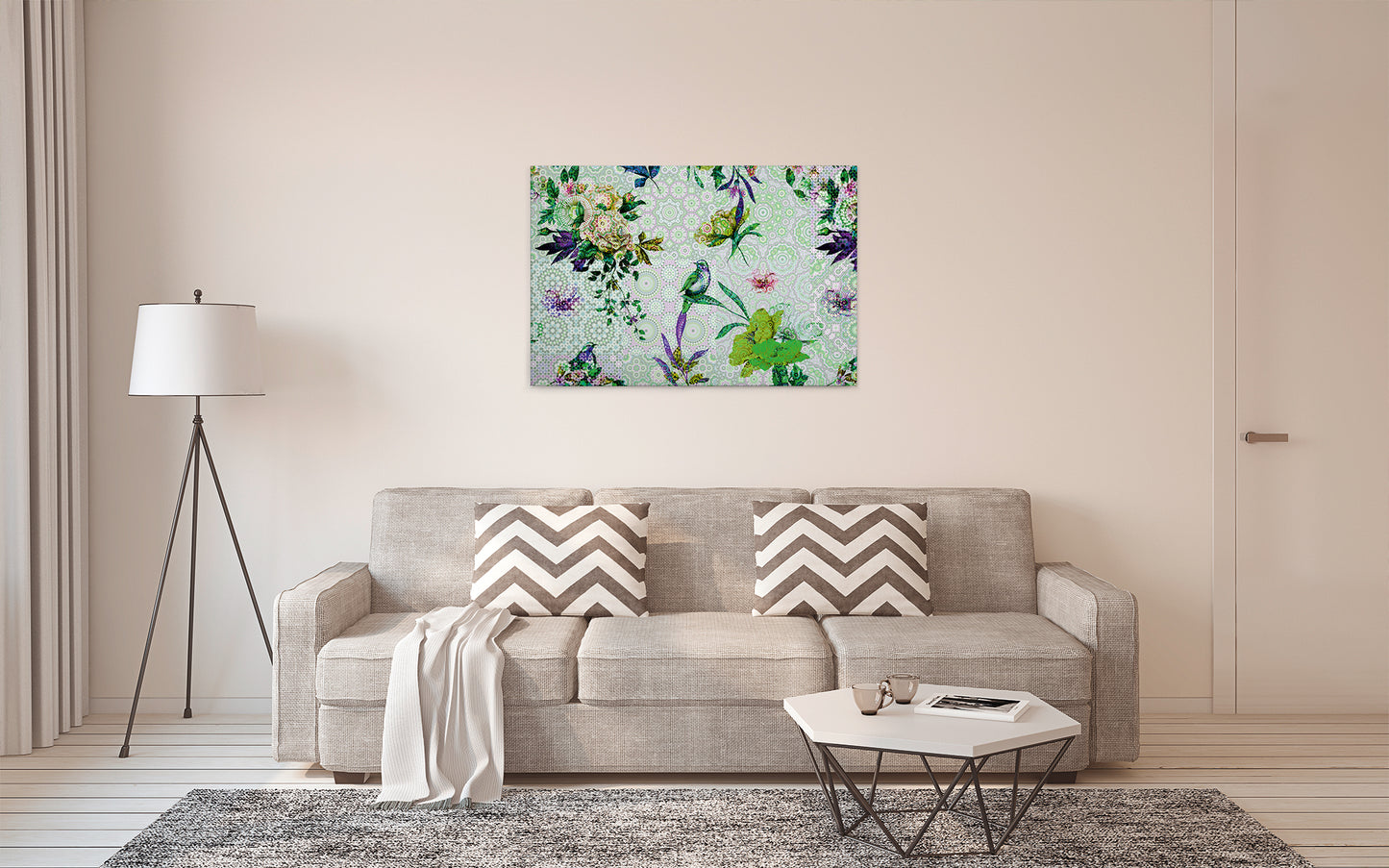 Blumen Leinwandbild Grün Lila 90x60 DD120346 Keilrahmen Mosaik Wandbild Leinwand