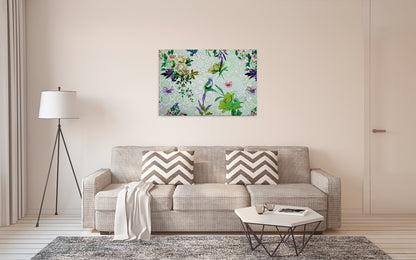 Blumen Leinwandbild Grün Lila 90x60 DD120346 Keilrahmen Mosaik Wandbild Leinwand