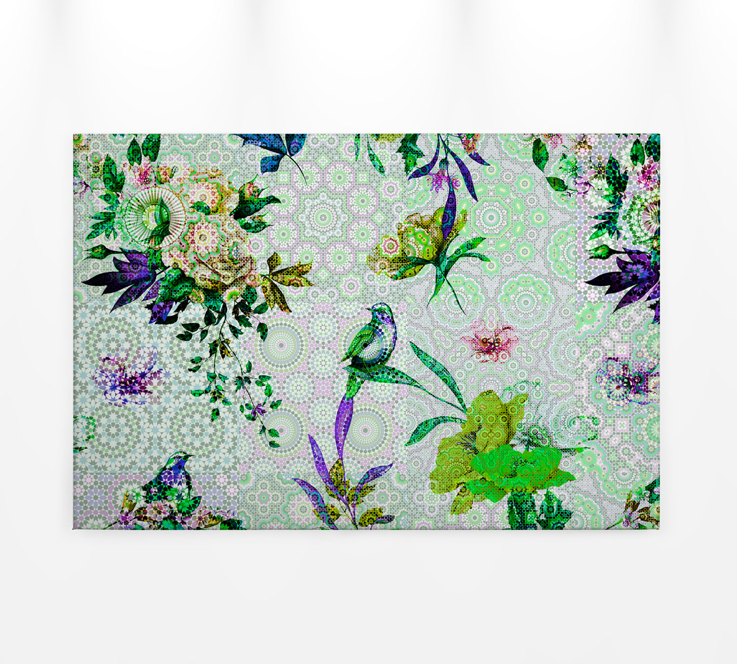 Blumen Leinwandbild Grün Lila 90x60 DD120346 Keilrahmen Mosaik Wandbild Leinwand