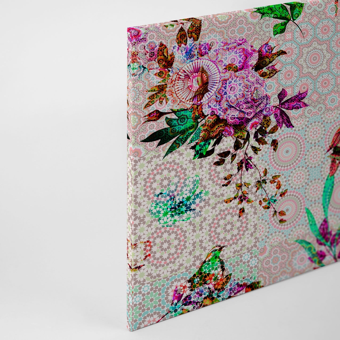 Vögel Leinwandbild Blumen Rosa Rot 90x60 DD120347 Keilrahmen Wandbild Mosaik