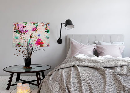 Vögel Leinwandbild Blumen Rosa Rot 90x60 DD120347 Keilrahmen Wandbild Mosaik