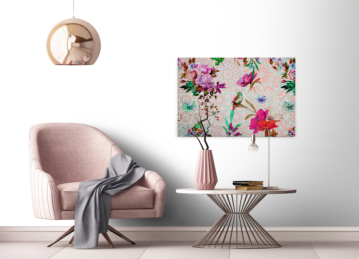 Vögel Leinwandbild Blumen Rosa Rot 90x60 DD120347 Keilrahmen Wandbild Mosaik