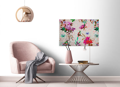 Vögel Leinwandbild Blumen Rosa Rot 90x60 DD120347 Keilrahmen Wandbild Mosaik