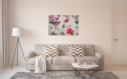 Vögel Leinwandbild Blumen Rosa Rot 90x60 DD120347 Keilrahmen Wandbild Mosaik