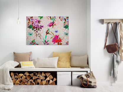 Vögel Leinwandbild Blumen Rosa Rot 90x60 DD120347 Keilrahmen Wandbild Mosaik