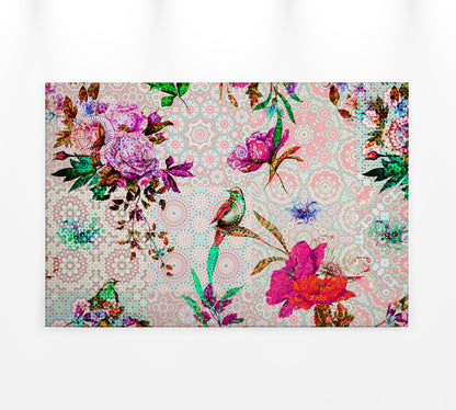 Vögel Leinwandbild Blumen Rosa Rot 90x60 DD120347 Keilrahmen Wandbild Mosaik