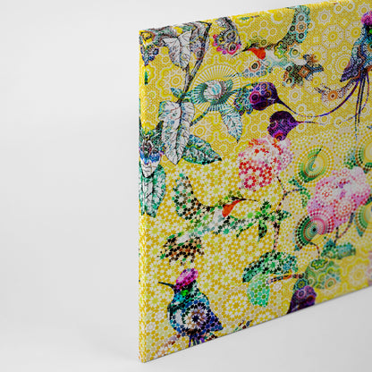Vögel Leinwandbild Blumen Gelb Grün 90x60 DD120348 Keilrahmen Wandbild Mosaik