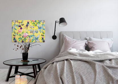 Vögel Leinwandbild Blumen Gelb Grün 90x60 DD120348 Keilrahmen Wandbild Mosaik