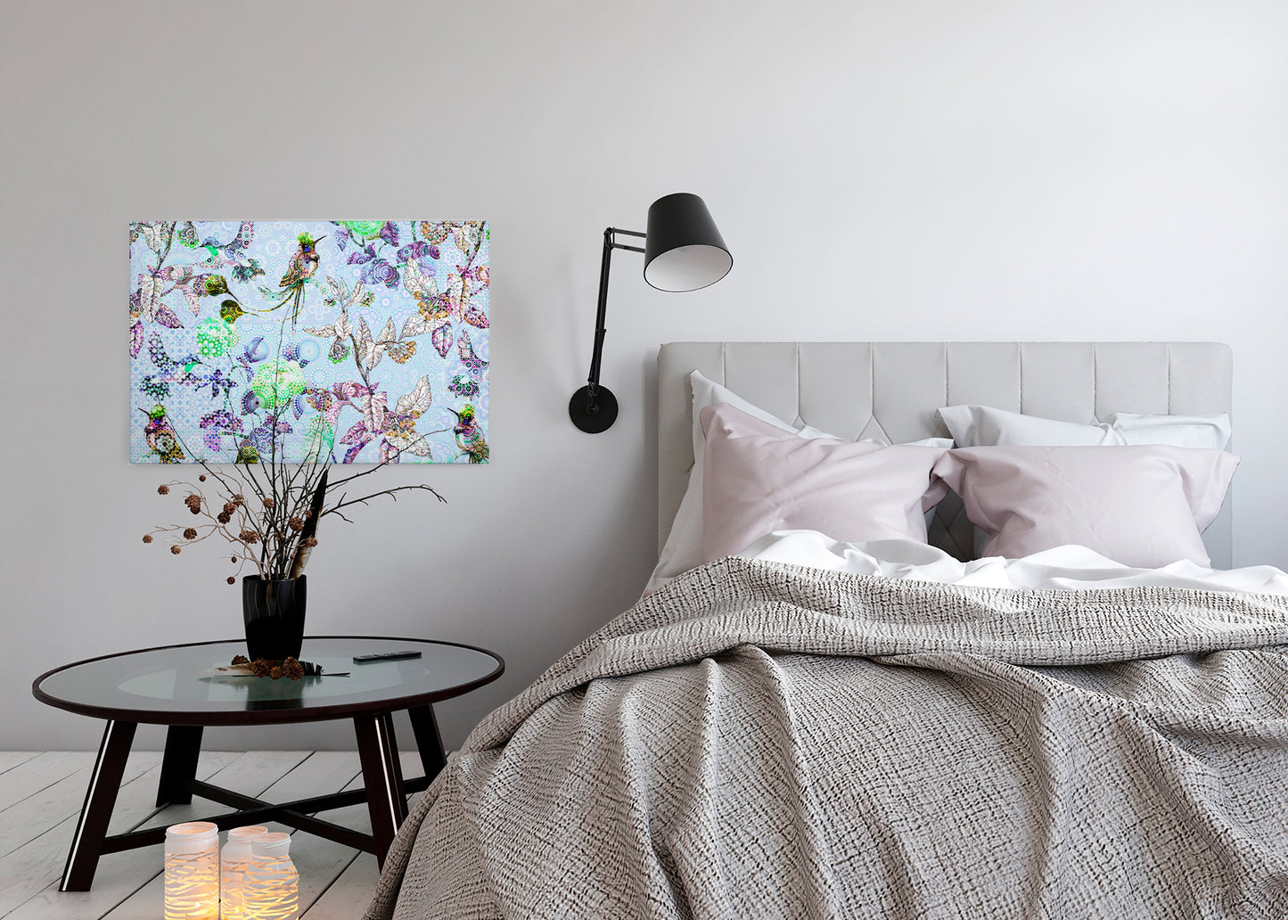 Blumen Leinwandbild Blau Grün 90x60 DD120349 Keilrahmenbild Wandbild Mosaik