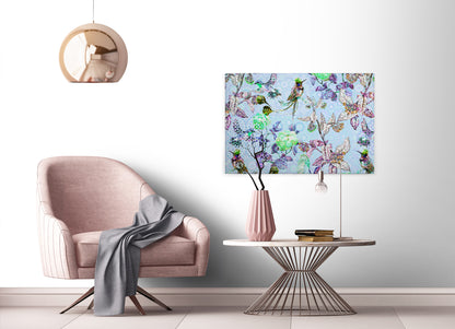 Blumen Leinwandbild Blau Grün 90x60 DD120349 Keilrahmenbild Wandbild Mosaik