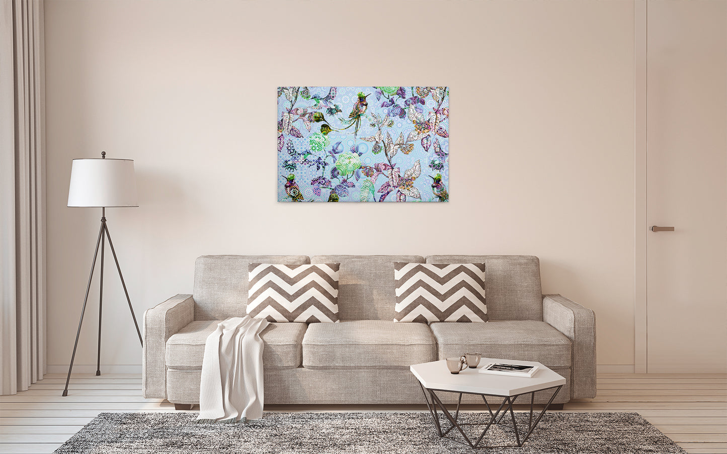 Blumen Leinwandbild Blau Grün 90x60 DD120349 Keilrahmenbild Wandbild Mosaik
