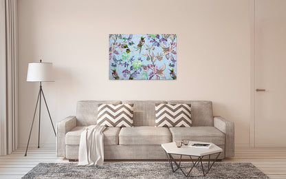 Blumen Leinwandbild Blau Grün 90x60 DD120349 Keilrahmenbild Wandbild Mosaik