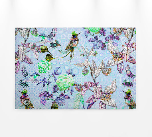 Blumen Leinwandbild Blau Grün 90x60 DD120349 Keilrahmenbild Wandbild Mosaik
