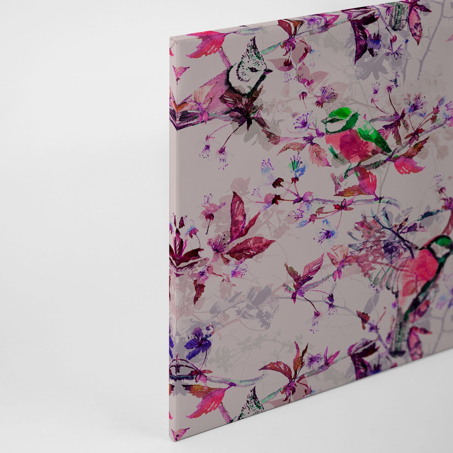Vögel Leinwandbild Rosa Blau 90x60 DD120350 Keilrahmenbild Wandbild Leinwand