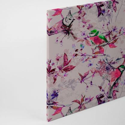 Vögel Leinwandbild Rosa Blau 90x60 DD120350 Keilrahmenbild Wandbild Leinwand