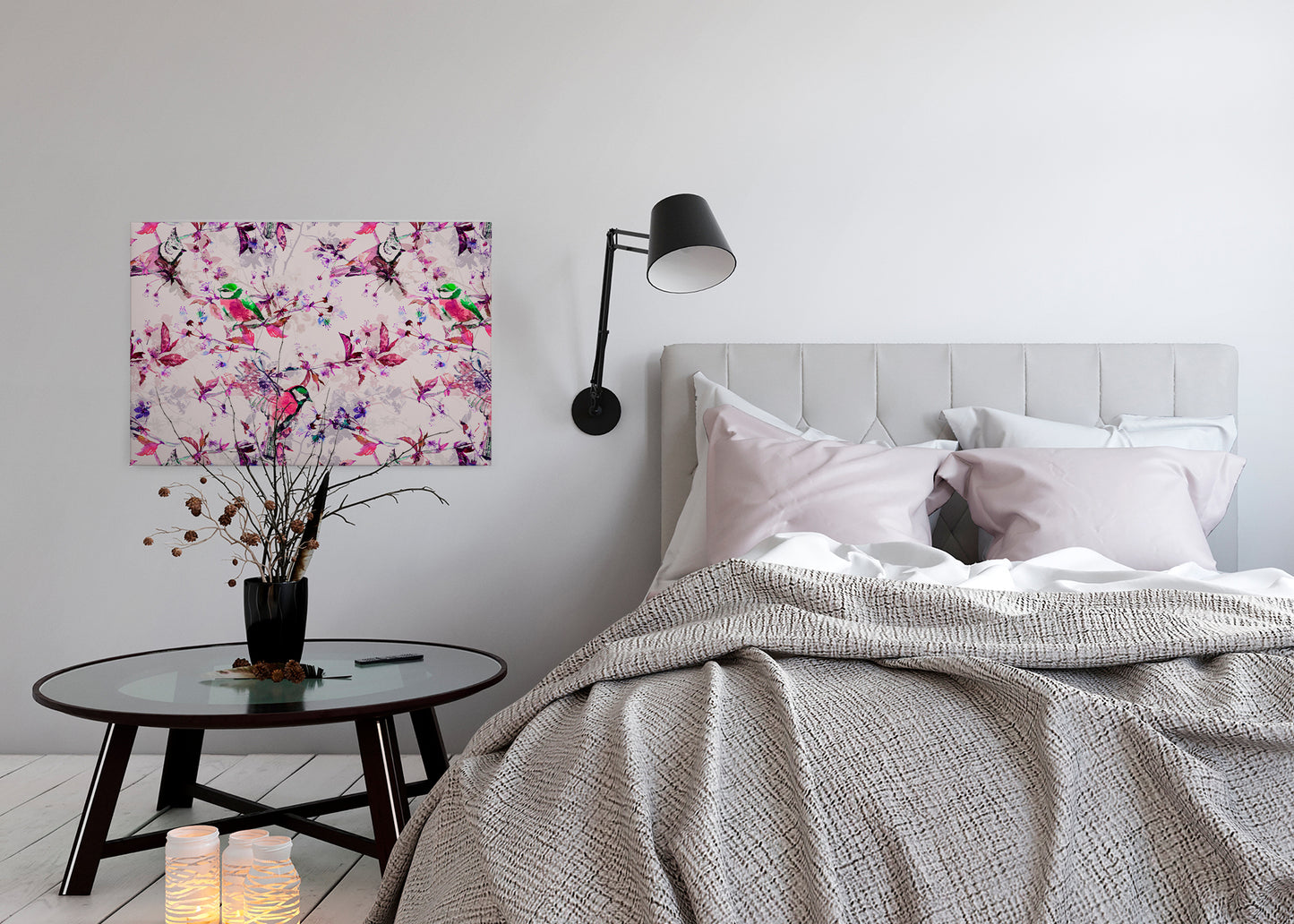 Vögel Leinwandbild Rosa Blau 90x60 DD120350 Keilrahmenbild Wandbild Leinwand