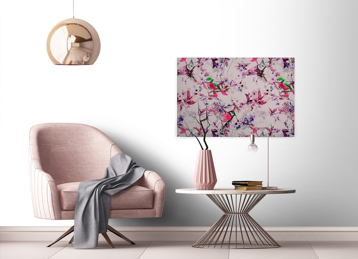 Vögel Leinwandbild Rosa Blau 90x60 DD120350 Keilrahmenbild Wandbild Leinwand