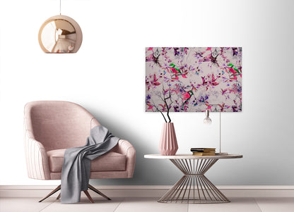 Vögel Leinwandbild Rosa Blau 90x60 DD120350 Keilrahmenbild Wandbild Leinwand