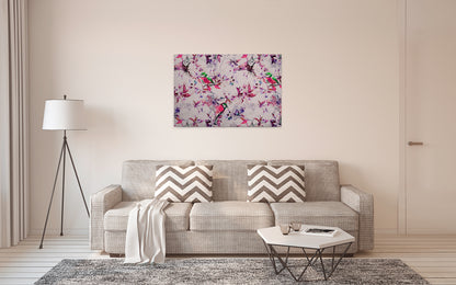 Vögel Leinwandbild Rosa Blau 90x60 DD120350 Keilrahmenbild Wandbild Leinwand