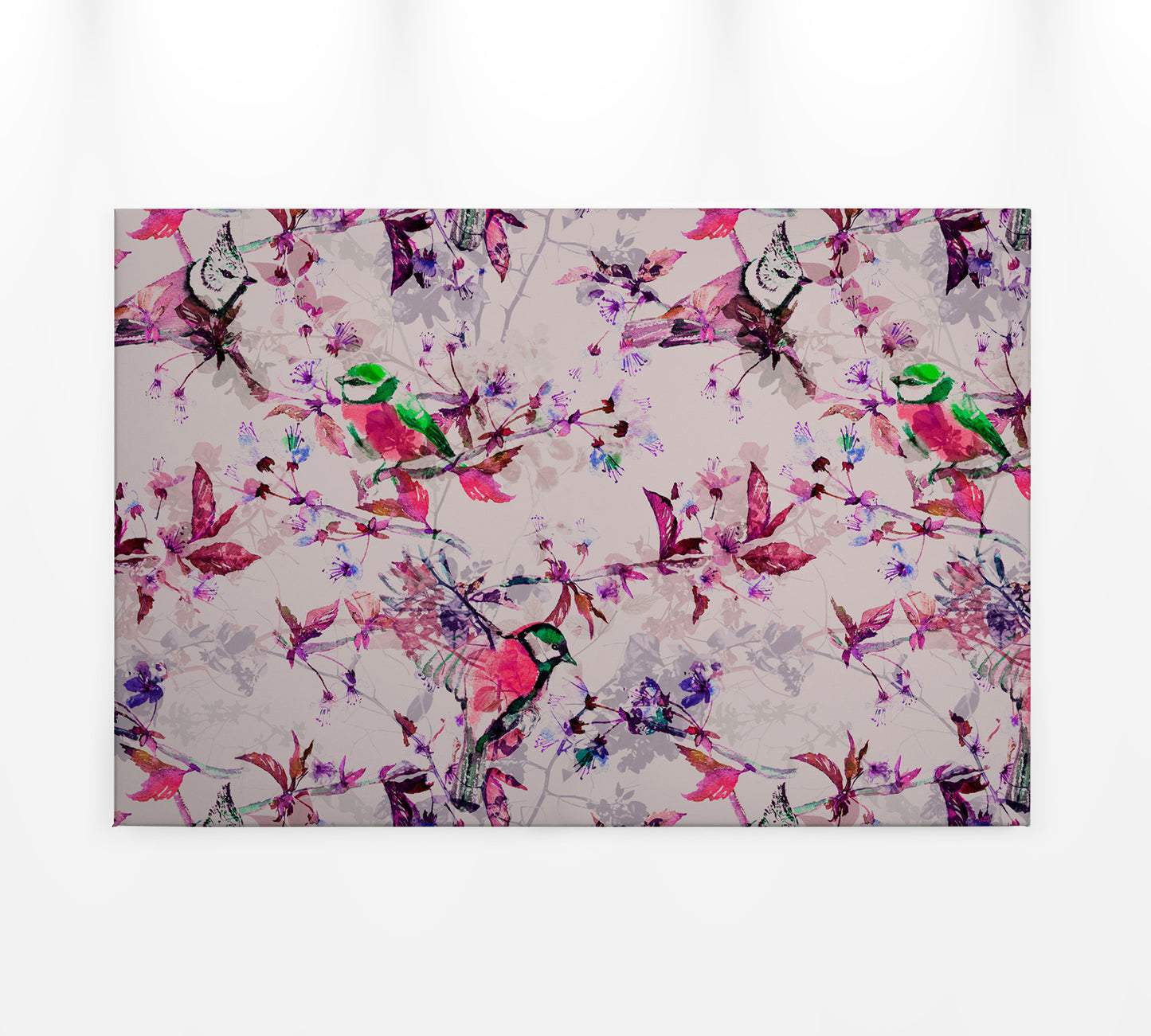 Vögel Leinwandbild Rosa Blau 90x60 DD120350 Keilrahmenbild Wandbild Leinwand