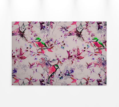 Vögel Leinwandbild Rosa Blau 90x60 DD120350 Keilrahmenbild Wandbild Leinwand