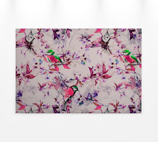Vögel Leinwandbild Rosa Blau 90x60 DD120350 Keilrahmenbild Wandbild Leinwand