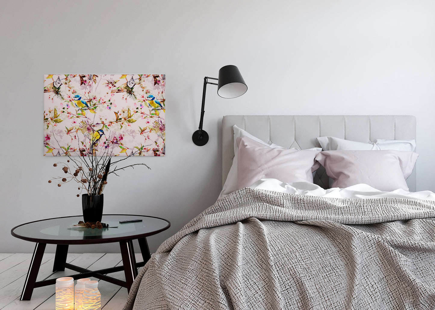 Leinwandbild Vögel Rosa Gelb Grün 90x60 DD120351 Keilrahmen Wandbild Leinwand