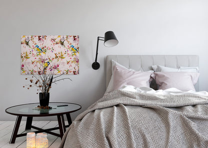 Leinwandbild Vögel Rosa Gelb Grün 90x60 DD120351 Keilrahmen Wandbild Leinwand