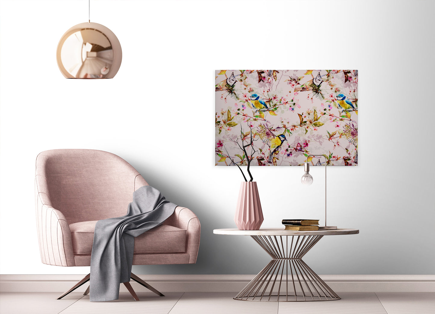 Leinwandbild Vögel Rosa Gelb Grün 90x60 DD120351 Keilrahmen Wandbild Leinwand