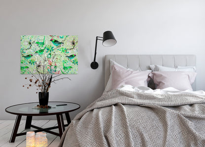 Leinwandbild Vögel Grün Grau Rosa 90x60 DD120352 Keilrahmen Wandbild Leinwand