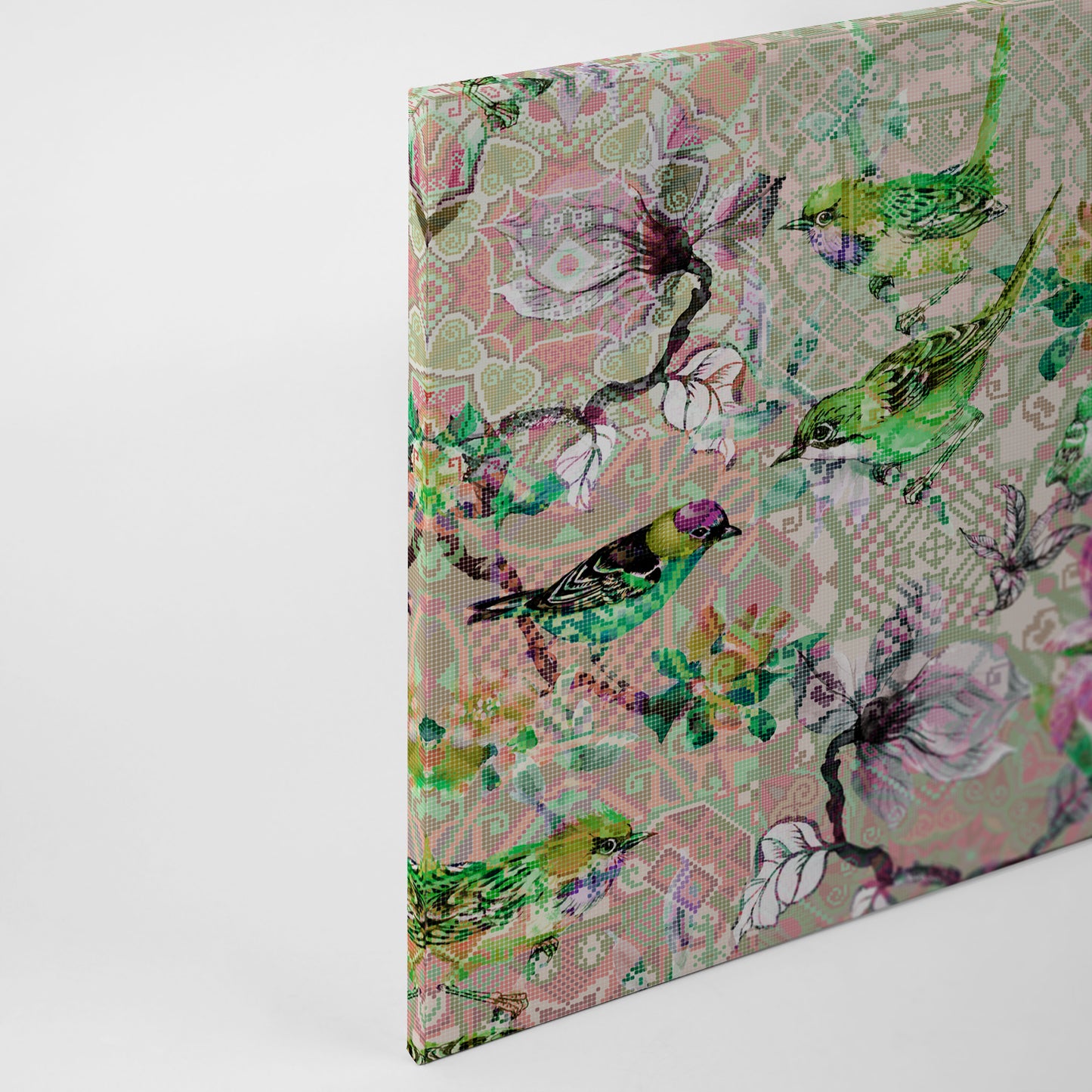 Leinwandbild Vögel Mosaik Rosa Grün 90x60 DD120353 Keilrahmen Wandbild Leinwand