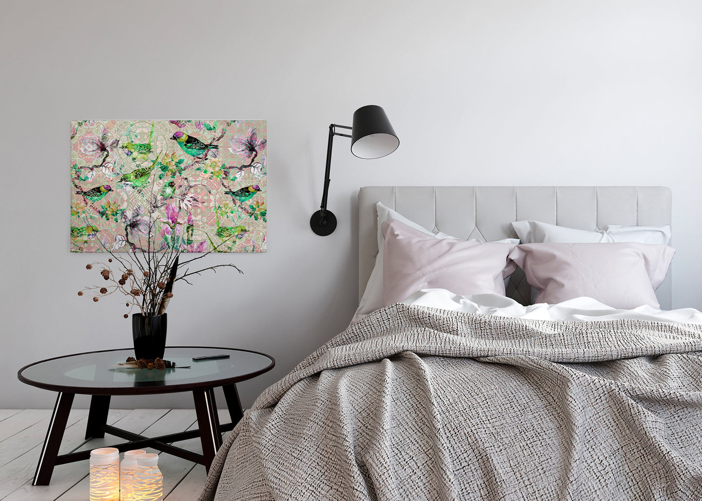 Leinwandbild Vögel Mosaik Rosa Grün 90x60 DD120353 Keilrahmen Wandbild Leinwand